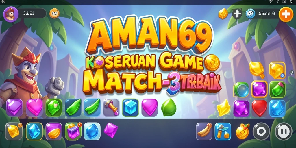Screenshot gameplay AMAN69 menunjukkan kombinasi warna-warni dalam level Match-3.