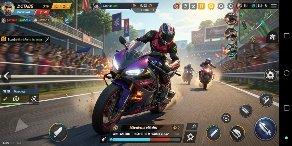 Tampilan gameplay DOTA88 yang menegangkan dan penuh aksi balap motor.