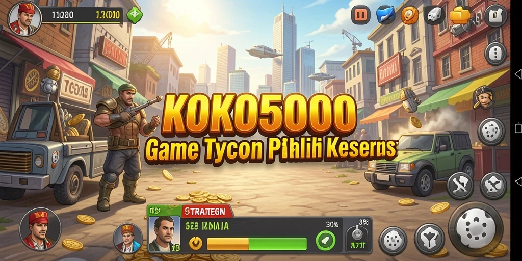 Gameplay KOKO5000 menampilkan pengelolaan bisnis yang kompleks.