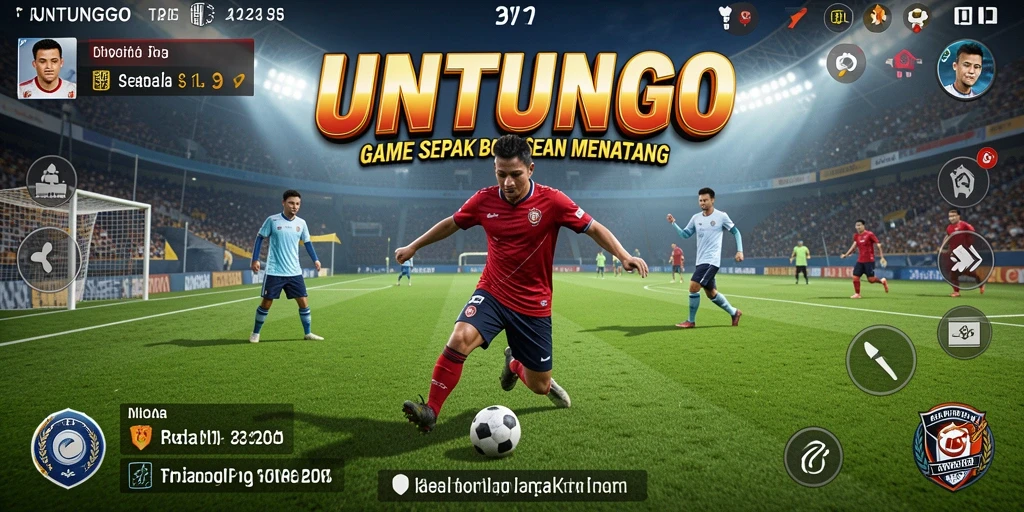 Tampilan gameplay UNTUNGGO dengan aksi sepak bola yang mendebarkan.