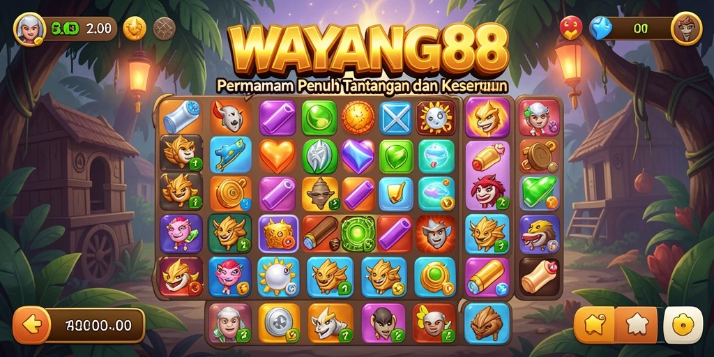 Tampilan gameplay seru dalam WAYANG88 dengan tantangan Match-3.